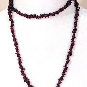 Garnet opera length necklace, Hand Crafted, beaded,natural stones.32 inches long
